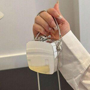 Mini Silver Metallic Box Square Purse Bag